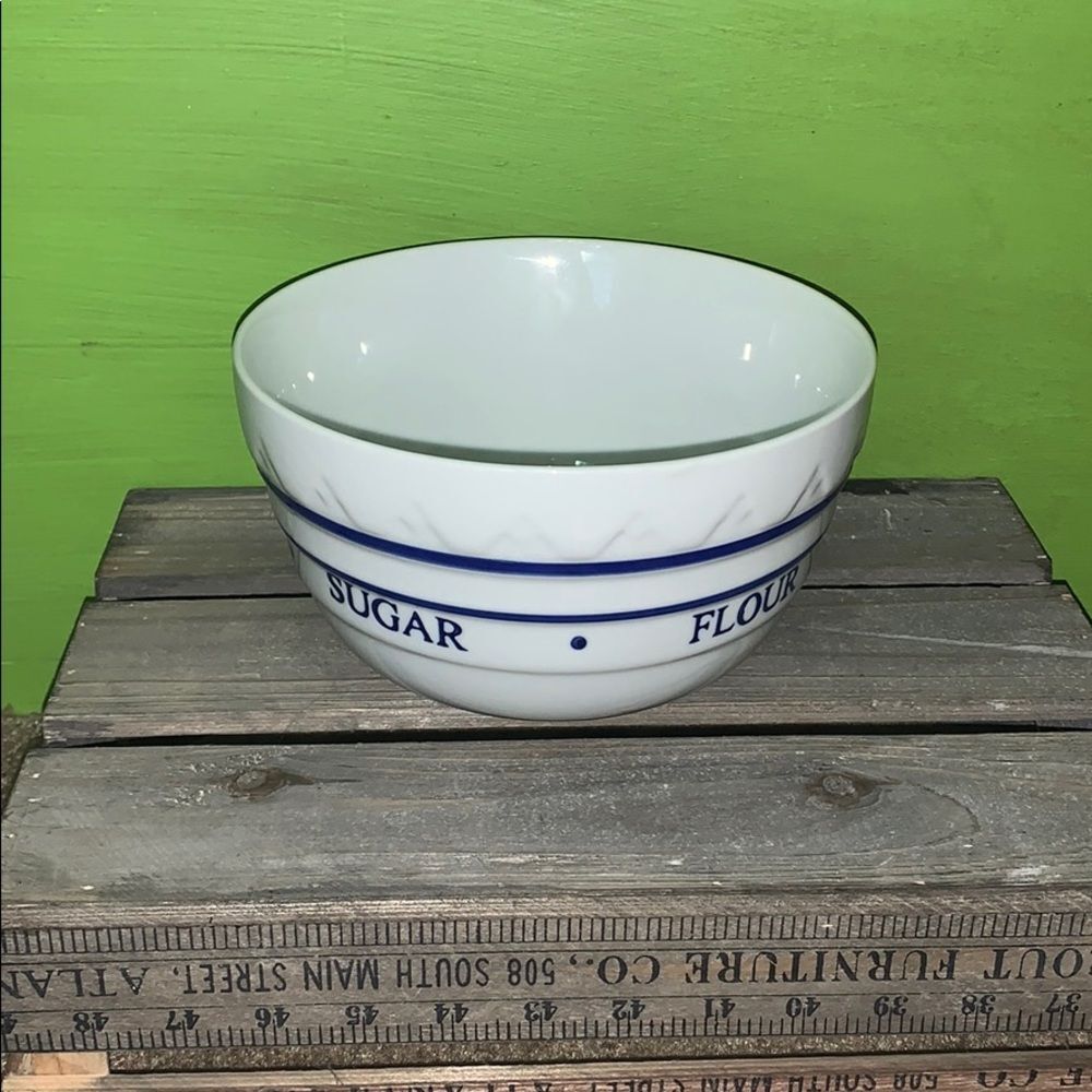 Vintage mixing bowl with ingredients written on it